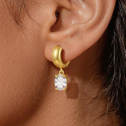 Gold Huggie Dangle Earrings for Women Chunky Hoop Huggies Cubic Zirconia Drop Earring Diamond Crystal Charm Statement Teardrop Earrings Jewelry Gifts - color: Gold-Oval