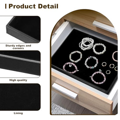 2 Pack Black Velvet Stackable Jewelry Tray Showcase Display Stackable Necklace Bracelet Ring Showcase Display Empty Plate