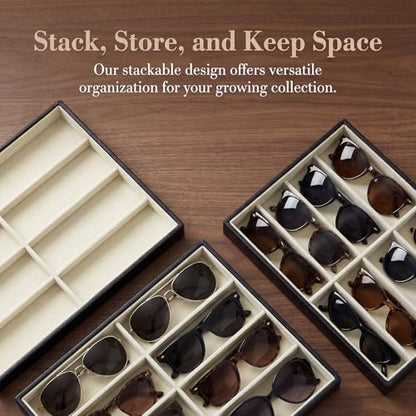 Stratalife 8 Grids Drawer Sunglasses Organizer Tray, Beige PU Velvet | Stackable Eyeglasses Storage Case with Removable Dividers, Jewelry Display Case for Necklace Bracelet, 13.78x9.5x1.2inch - color: Beige-02