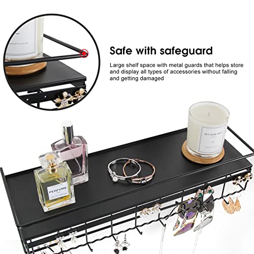 JackCubeDesign Gothic Wall Mounted Jewelry Organizer - Hanging Necklace, Earring, Bracelet Holder with Hooks and Shelf - Goth Room Decor, Iron Jewelry Display Storage Rack for Bedroom & Closet-MK238A