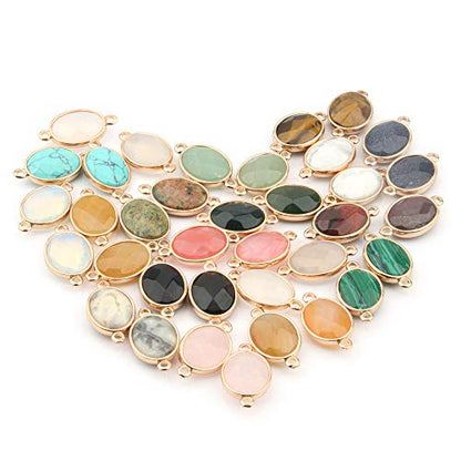 10Pcs Natural Egg Shape Section Agate Pendant Links Gemstone Charm Connectors Golden Plated for Necklace Bracelet Jewelry Making - color: Grey Agate