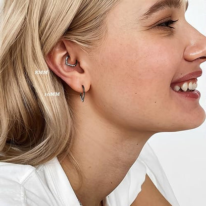 316L Stainless Steel 16G Teardrop 5A CZ Septum Nose Rings Daith Piercing | Hinged Seamless Septum Nose Ring CZ Helix Tragus Daith Piercing Jewelry for Women Silver, Black, 14K Gold Plated 8mm/10mm - color: Black, Clear CZ(5A), size: 16g(1.2mm)-8mm