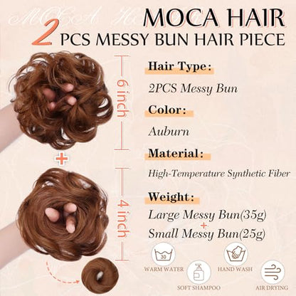 2PCS Messy Bun Hair Pieces Synthetic Hairpieces For Women Auburn | Messy Bun and Donut Bun in one set for natural-looking volume and elegant updos for every occasion. - color: Auburn