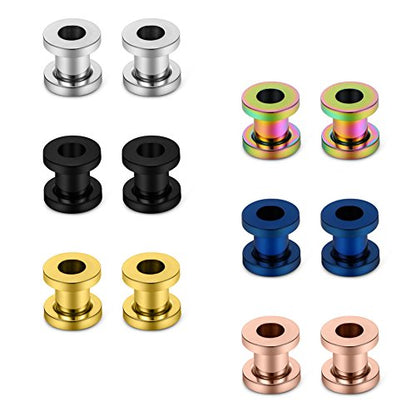 SCERRING 12PCS Mix Color Screw Ear Tunnels Stretching Kit Stainless Steel Gauge Plugs Set Expanders Same Sizes 16G-00G - style: 2G=6mm
