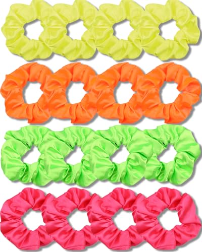 IVARYSS Satin Neon Scrunchies for Hair 80s, Soft Than Silk for Girls and Womens, Fashion Cute Ties and Bands for Thin | Thick Hair Styling, 16 Pack - color: Neon color