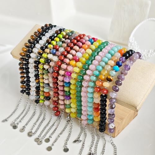 Natural Healing Gemstone Bracelet Handmade Yoga Stretch Elastic Bracelet Stress Relief Crystal Jewelry for Men and Women - color: Amazonite (Enhance Love and trust.), size: 5x8