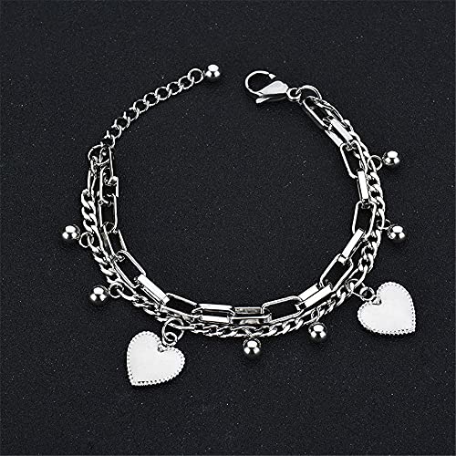 kelistom 316L Stainless Steel Love Heart Charm Bracelet for Women Romantic Gift Silver/Rose/18k Gold Plated OT Clasp Bracelets - color: 2-heart white