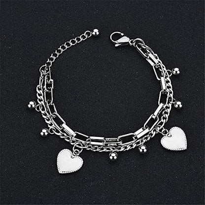 kelistom 316L Stainless Steel Love Heart Charm Bracelet for Women Romantic Gift Silver/Rose/18k Gold Plated OT Clasp Bracelets - color: 2-heart white