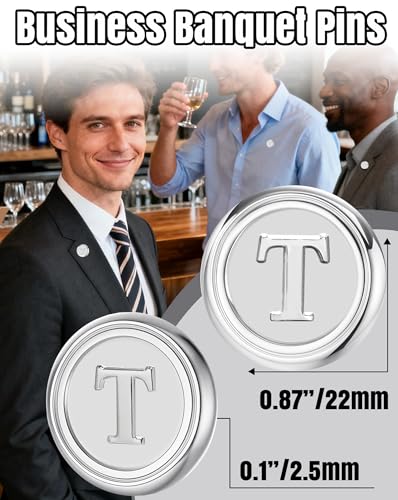 Initial Letter Pins A-Z Men Classic Brass 26 Alphabet Badge for Business & Wedding Shirt - color: Silver, style: Letter T