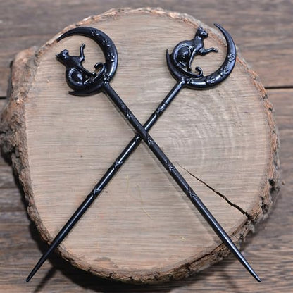 2PCS Halloween Hair Sticks For Women Gothic Moon Cat's Paw Print Hairpin Hair Styling Pins (CAZ1) - color: CAZ1