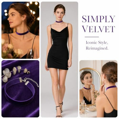 Velvet Choker Necklace for Women Goth Halloween Y2K Ribbon Collar Set - color: Purple-0.6''-20pcs