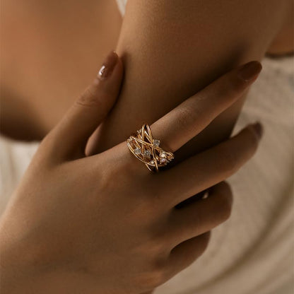 18K Gold Plated Rings for Women and Teen Girls Non Tarnish Cubic Zirconia Fidget Ring Butterfly/Snake/Mesh/Cross/Crown Knuckle Ring Open Adjustable Statement Stacking Chunky Rings - color: Mesh