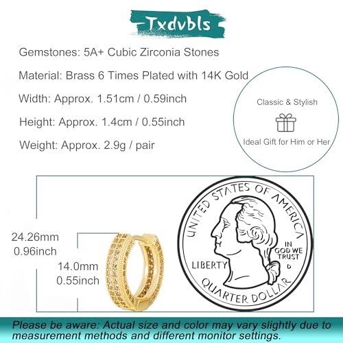 Hoop Earrings for Men - 14K Gold Plated Cartilage Huggie Earrings | Cubic Zirconia, Lightweight, CZ Inlaid, Hypoallergenic for Sensitive Ears, Mens jewelry Gift for Him - style: gold 4 rows cz