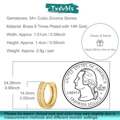 Hoop Earrings for Men - 14K Gold Plated Cartilage Huggie Earrings | Cubic Zirconia, Lightweight, CZ Inlaid, Hypoallergenic for Sensitive Ears, Mens jewelry Gift for Him - style: gold 4 rows cz