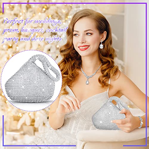 4 Pcs Silver Clutch Purse Jewelry Set for Women Rave Accessories Evening Rhinestone Purse Silver for Bride Wedding - style: Modern Style