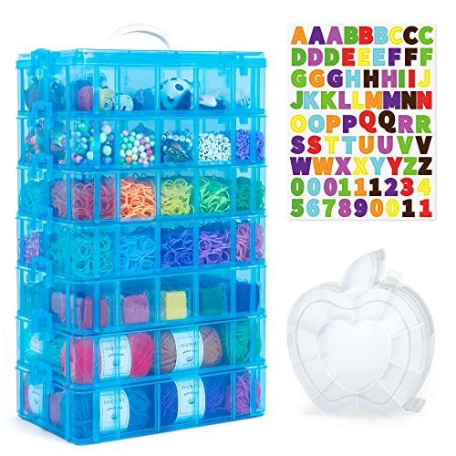 INSCRAFT 7 Layers Stackable Storage Container, 70 Adjustable Compartments (Blue) Stackable Storage Container, Perfect for Kids Toys, Art Crafts, Jewelry, Supplies, Mini Case & Letter Sticker Included - color: BLUE