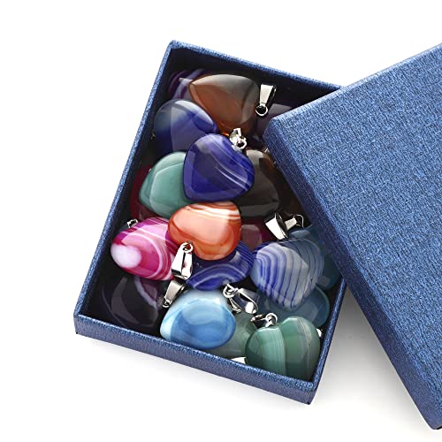 Lezam 24 Pieces Healing Crystal Heart Moon Cross Shaped Pendants Necklace Charms for DIY Jewelry Making Natural Quartz Stones Chakra Love Beads Bulk - color: 24Pcs-C