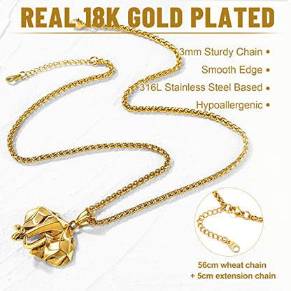 GOLDCHIC JEWELRY Africa Map Necklace for Men, Stainless Steel African Tribal/Egyptian Eye of Horus/I LOVE AFRICA/Elephant Map Hiphop Jewelry Unisex with 22'+2'Adjustable Chain - color: 3D Elephant - Gold, style: No Customization