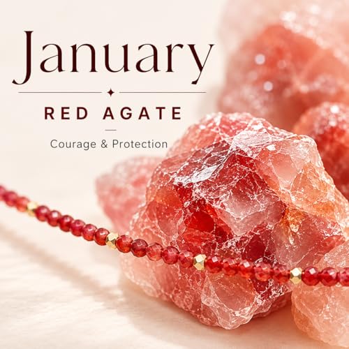 ARSIS Genuine Beaded Gemstone Necklace for Women, Colorful Natural Stone Handmade Bead Choker, Personalized Birthstone Necklace, Boho Summer Beach Necklace Layering Stackable Jewelry Gift - color: Red Agate (January)