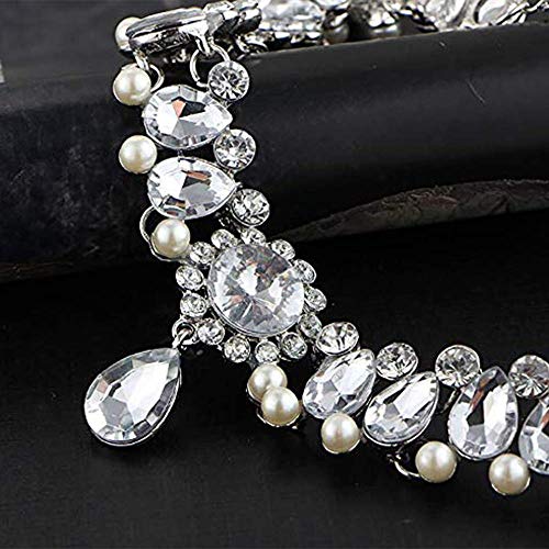 Bohemia Rhinestone Crystal Necklace Pearl Choker Wedding Jewelry Bridal Diamond Pendant for Women - color: Silver