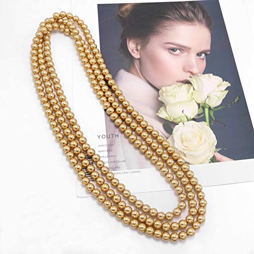 Long Pearl Necklaces for Women Cream White Faux Pearl Strand Layered Necklace Costume Jewelry - color: Yellow
