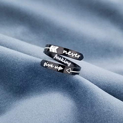 Opening Black Keep Going ring Stainless Steel Adjustable Never give up Jewelry Inspirational Opening Stacking Cute Hiphop Band - style: Never give up