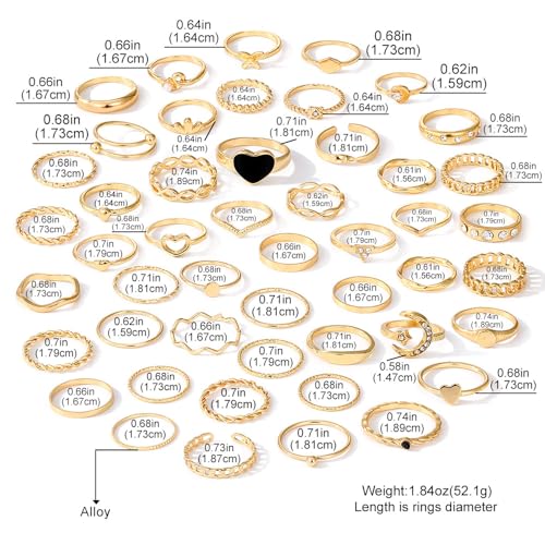 Golden Knuckle Rings Set for Women, 14k Golden Plated Open Stacking Knuckle Midi Rings Dainty Cubic Zirconia Crystal Simple Hollow Cute Rings Pack Jewelry Gifte - color: Golden 49PCS