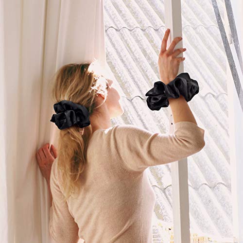 Black Big Scrunchies for Women 6.3Inches Large Scrunchie Satin Oversized Silk Thick Elastic Hair Ties Jumbo Hair Scrunchies 6 Pack (Black) - color: Oversized Black, size: 1 Count (Pack of 6)