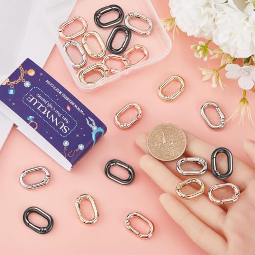 SUNNYCLUE 1 Box 24Pcs Spring O Rings Purse Ring Clips Rounded Rectangle Oval Rose Gold Black Purse Buckle Hardware Carabiner Clips Keyring Snap Hooks Trigger Spring O Rings for Jewelry Making Kits - color: 1 Box 24pcs Spring O Rings 21x14mm