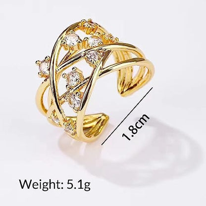 18K Gold Plated Rings for Women and Teen Girls Non Tarnish Cubic Zirconia Fidget Ring Butterfly/Snake/Mesh/Cross/Crown Knuckle Ring Open Adjustable Statement Stacking Chunky Rings - color: Mesh