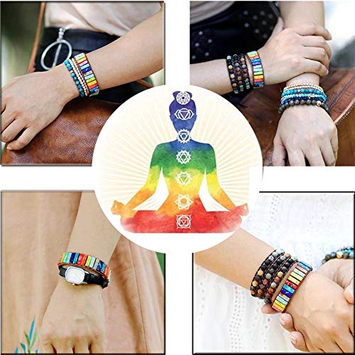 sedmart 7 Chakra Bracelets for Women with Real Stones Leather Wrap Healing Bead Bracelet Women Men Boho Friendship Jewelry - color: A1 Colorful Sunflower Button