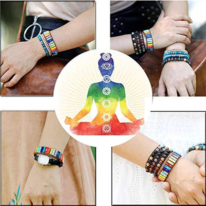 sedmart 7 Chakra Bracelets for Women with Real Stones Leather Wrap Healing Bead Bracelet Women Men Boho Friendship Jewelry - color: A2 Colorful flower button & square stone