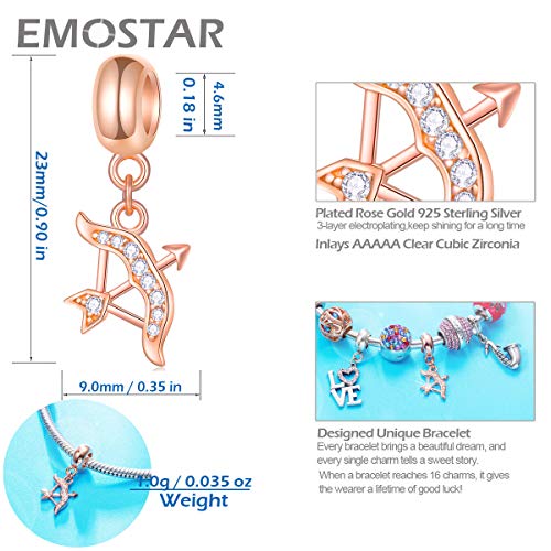 EMOSTAR Zodiac Sign Charms fits European Charm Bracelet – Rose Gold 925 Sterling Silver Necklace Pendant, 12 Horoscope Constellation Dangle CZ Birthstone Beads, Gifts for Women/Men/Birthday - color: Sagittarius (11.22 – 12.21)