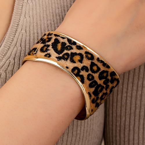 COLORFUL BLING Metal Punk Leopard Print Bangle Bracelet for Women Wide Chunky Gold Stackable Wrapped Open Cuff Bracelets Wristband Statement Jewelry - style: style 6