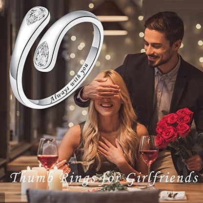 Fookduoduo 925 Sterling Silver Ring Inspirational Jewelry adjustable Wrap Open Rings for Women - style: Always with you, style 2)