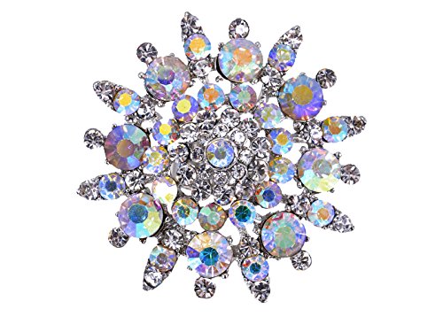 Alilang Adustable Silver Blue Purple Iridescent Crystal Rhinestones Snowflake Flower Floral Ring - color: Aurora Borealis