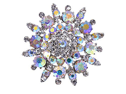Alilang Adustable Silver Blue Purple Iridescent Crystal Rhinestones Snowflake Flower Floral Ring - color: Aurora Borealis