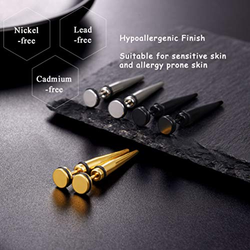 PROSTEEL Stainless Steel Huggie Hoop Earrings for Mens Gold/Black/Silver | Skull/Infinity Pattern, Spike/Cuban Links 4 Design Options Hypoallergenic Lightweight Earring Hip Hop Punk Gothic Jewelry - style: Long Spike(3 Pairs)