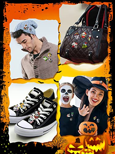 BBTO 20 Pieces Enamel Pins Skull Spooky Skeleton Enamel Pins Set Black Decorative Cartoon Goth Skull Horror Dark Brooch Cute Lapel Buttons for Jacket Backpack Hat Halloween - style: Lively