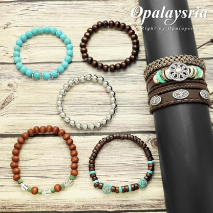 Stack Turquoise Western Bracelets for Women Boho Turquoise Beaded Concho Bangle Ox-Head Charm Cowboy Chic Bracelets Western Jewelry Cowgirl Accessory for Country Concert Outfits - color: Silver Flower Bullhead