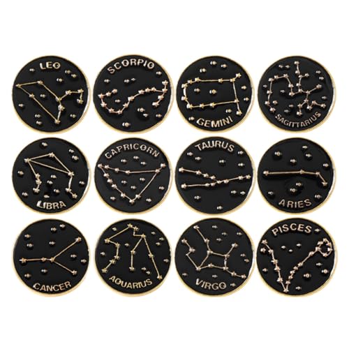PRETYZOOM 12 Pcs Zodiac Enamel Pin Set Brooches Jewelry Alloy Lapel Pins for Backpacks Shirts Hats Accessories
