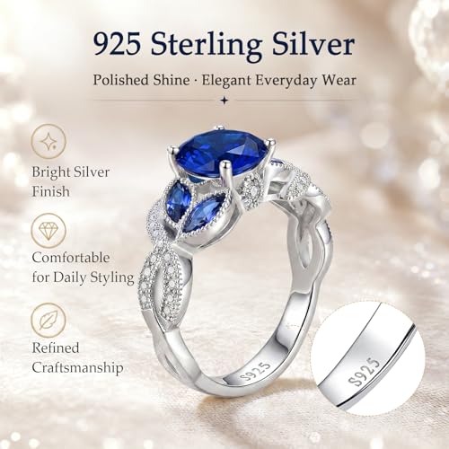 Yaresul 3.6ct 925 Sterling Silver Created Women's Rainbow Topaz|Sapphire|Aquamarine Ring Women Engagement Rings Bezel Setting Marquise Fashion Statement Ring Best Gift for Mother and Grandma Size 5-9 - color: Created Sapphire