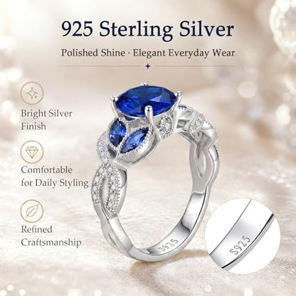Yaresul 3.6ct 925 Sterling Silver Created Women's Rainbow Topaz|Sapphire|Aquamarine Ring Women Engagement Rings Bezel Setting Marquise Fashion Statement Ring Best Gift for Mother and Grandma Size 5-9 - color: Created Sapphire