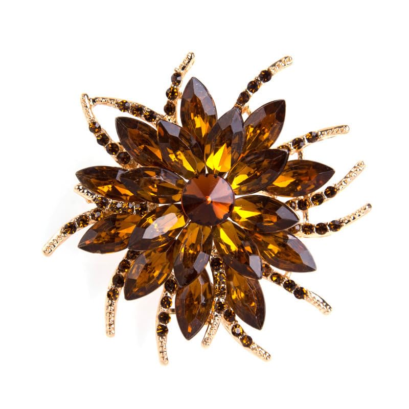 Rinestone Flower Brooch for Women Men Elegant Crystal Rose Flower Lapel Dress Brooches Pin Party Accessories Jewelry - style: Coffee