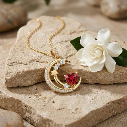 Midari 18K Gold Moon Star Necklace Moon Star Pendant Necklace with 12 Months Birthstones Moons Jewelry Gifts for Women Mom Her - color: 01-January