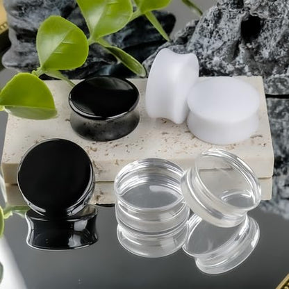6Pcs Acrylic Gauges for Ear 0G-28mm Clear Black White Ear Plugs Double Flare Tunnels Ear Expander Body Piercing Jewelry for Women Men - size: 22mm(7/8")