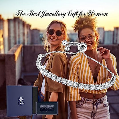 J.Fée Silver Bracelet, S925 Tennis Bracelet with Sparkling 5A Cubic Zirconia Silver Bracelets for Women Adjustable Bracelet for Women Bracelets Womens Bracelet Women Gifts for Women Mom - color: 4MM Silver