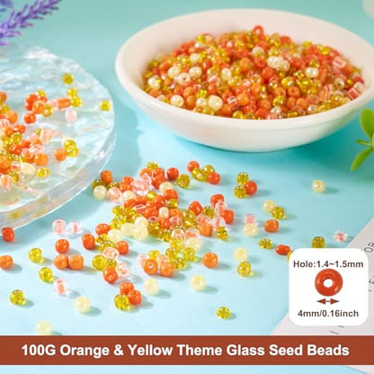 0.22lb 4mm Random Glass Seed Pony Beads 6/0 Mix Rondelle Crystal Seed Bead Kit for Crafts DIY Friendship Bracelets Embroidery Jewelry Making Supplies Bulk Orange - color: Random Orange