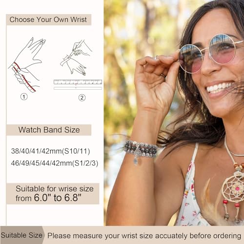 Newlibery Natural Stone Bracelet Beaded-Bands Women Compatible with Apple Watch 38mm 40mm 41mm 42mm (S10/11) Feminine Cute Handmade Stretch Strap for iWatch Series 11/10/9/8/7/6/5/4/3/2/1 SE 3/2/1 - color: A8 Grey Map, size: 38/40/41/42mm(s10/11)