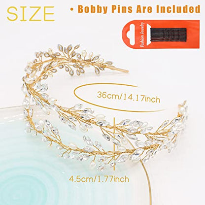 Oriamour Bridal Crystal Headbands Double Layer Wedding Headdress Gold Wedding Headpieces For Women (Gold) - color: Gold